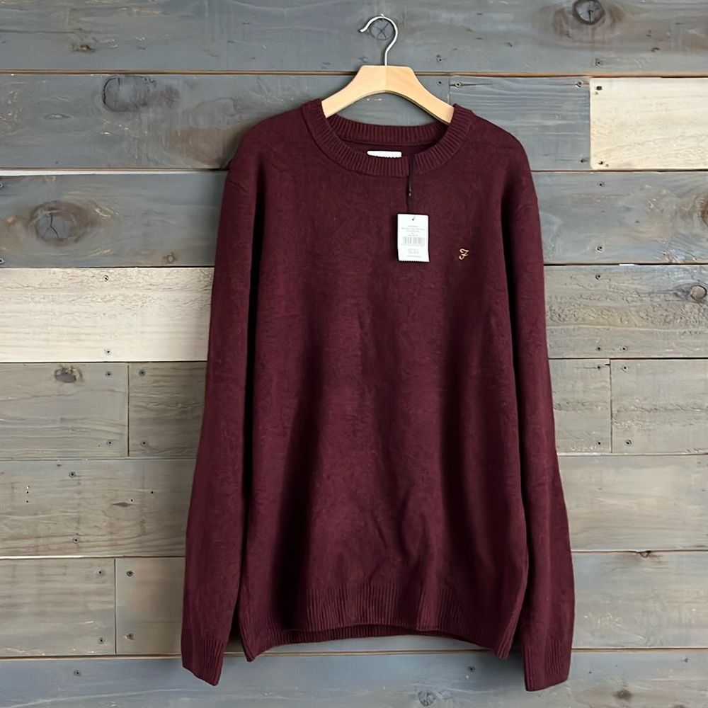 Mens Farah Birchall 100% Lambswool Crew Sweater Red XXL